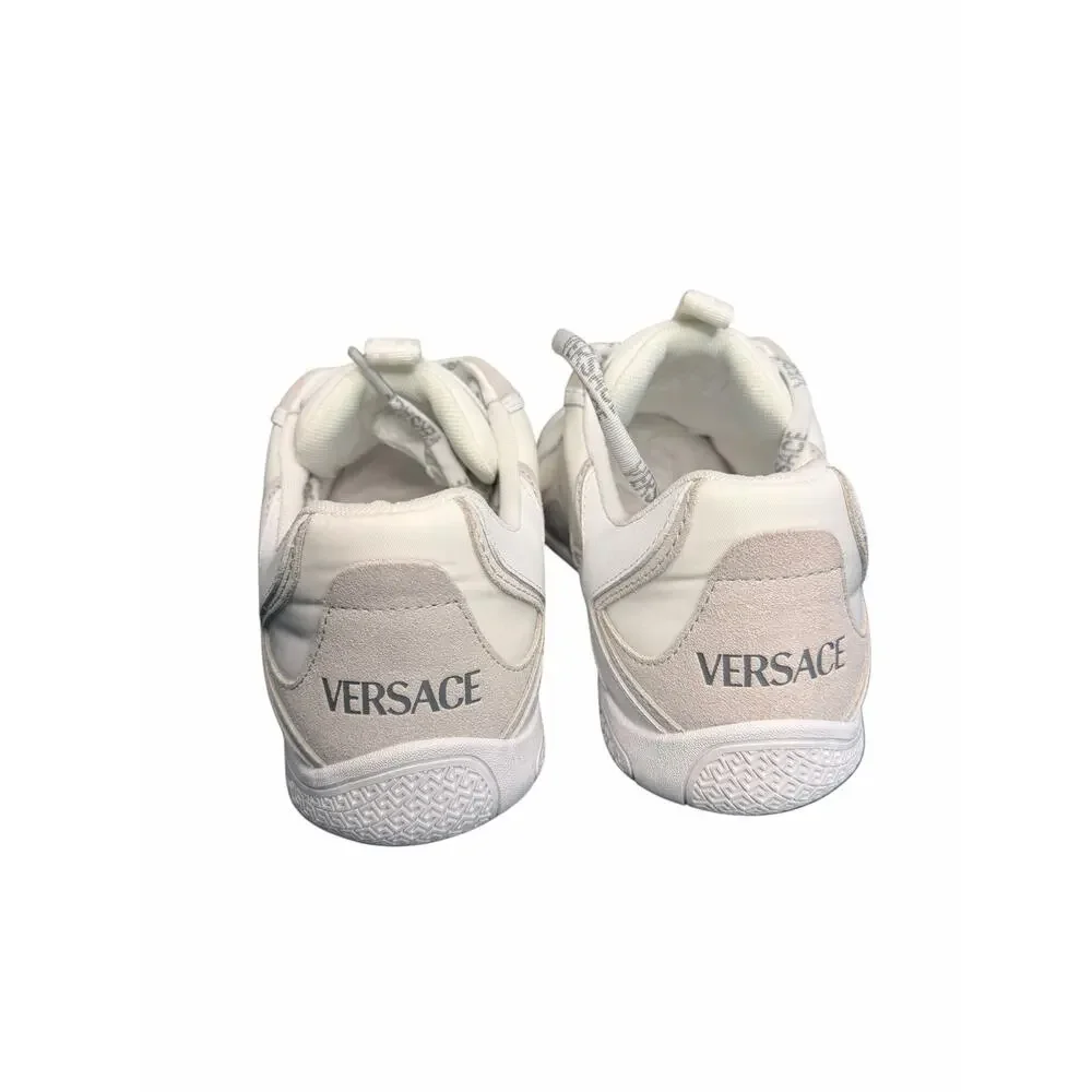Versace NiB Galaxia Suede Trim Leather Fabric Sneakers in White Size 41